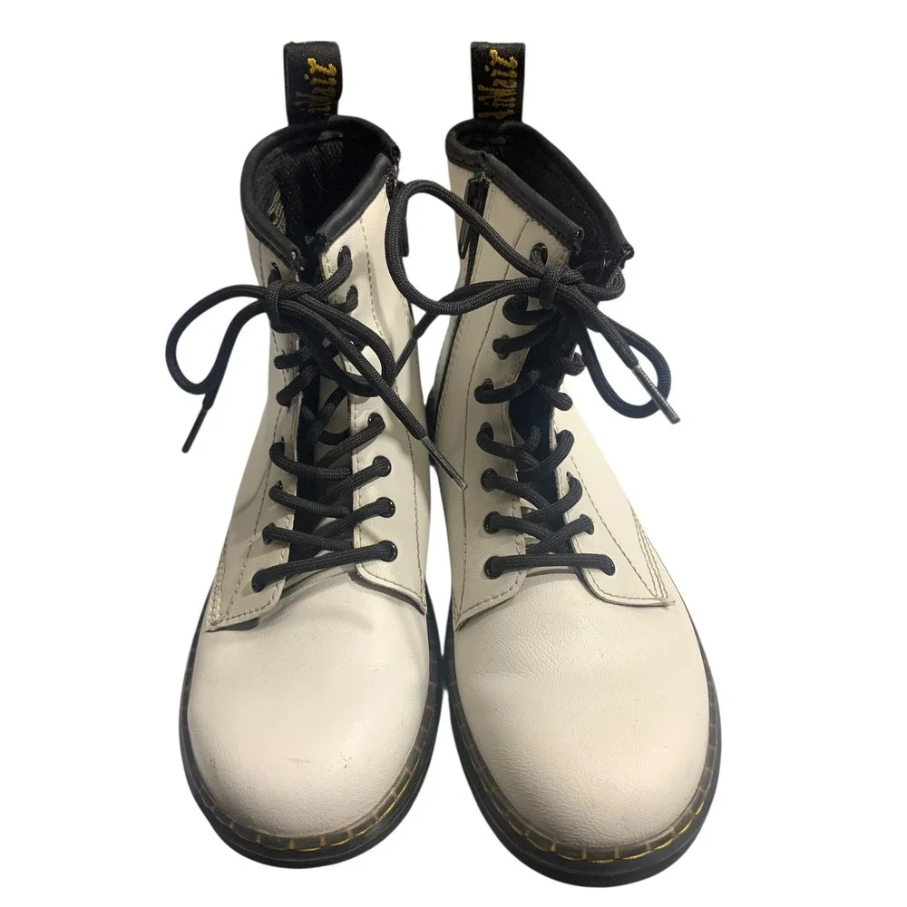 Dr Martens Kids White Zavala J Boots‎ Size 4 US M 5 US L Side Zip Lace Up